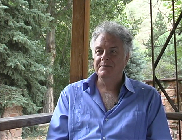 still from the documentary film “The Tao of Bluegrass” showing Peter Rowan being interviewed