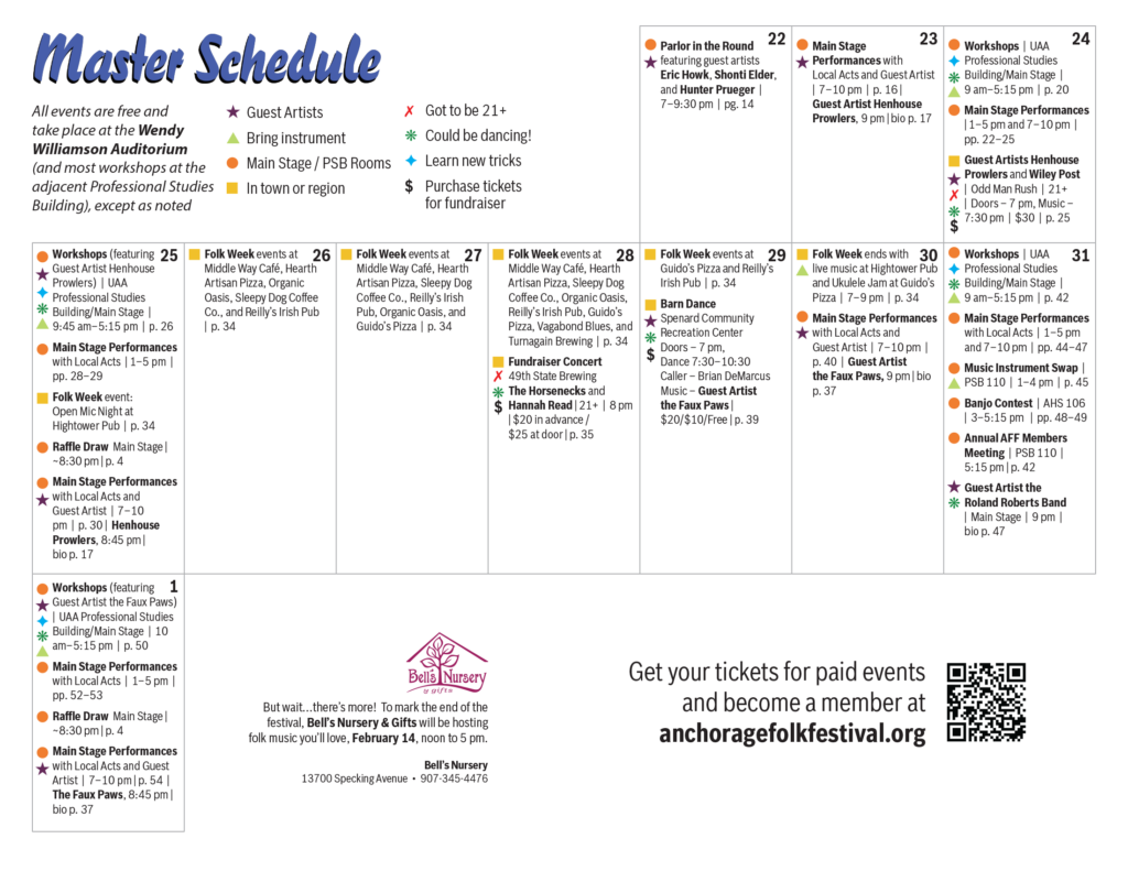 Master Schedule of the 2026 Anchorage Folk Festival